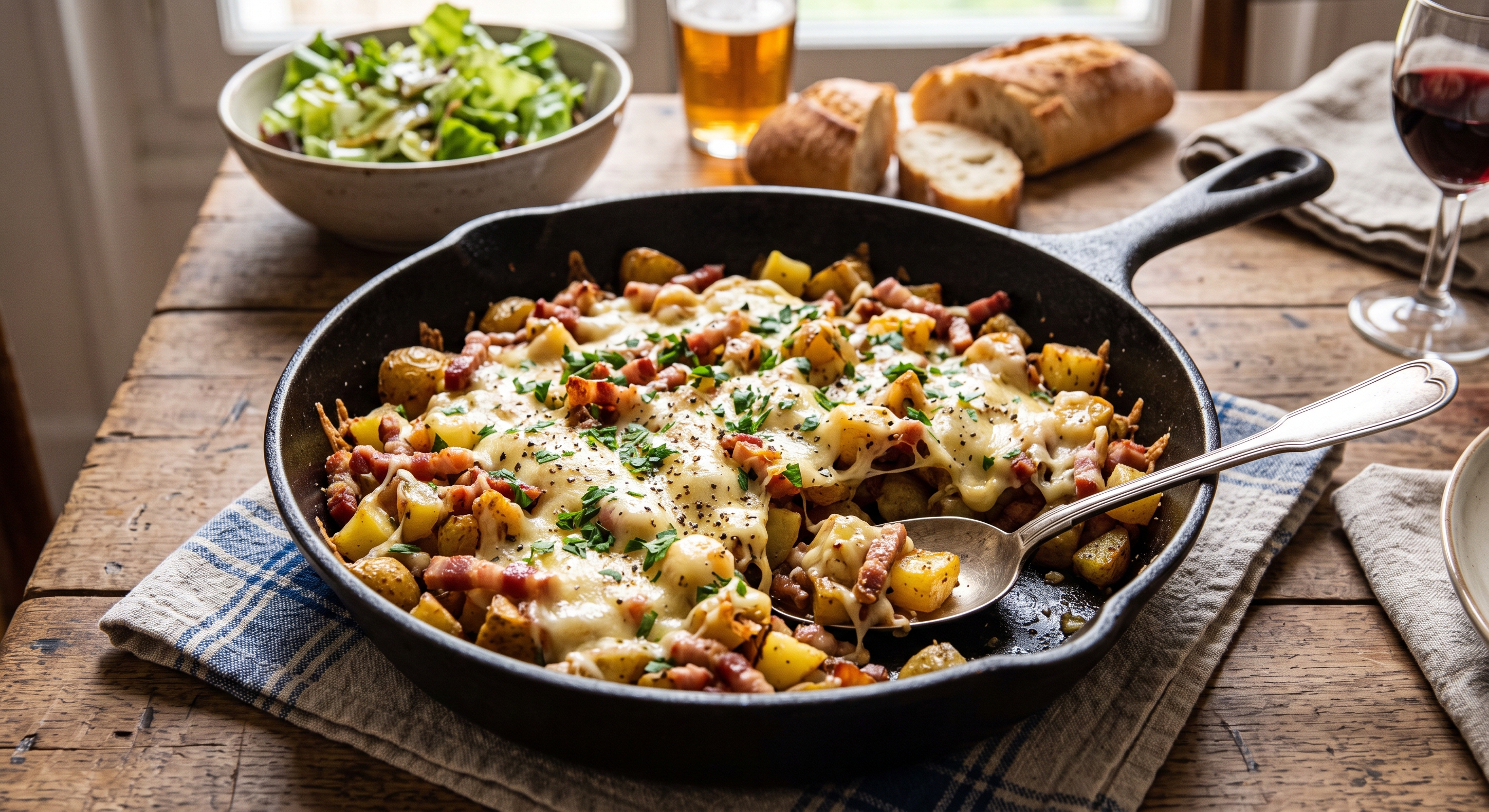 Poêlée de pommes de terre rissolées aux lardons et fromage