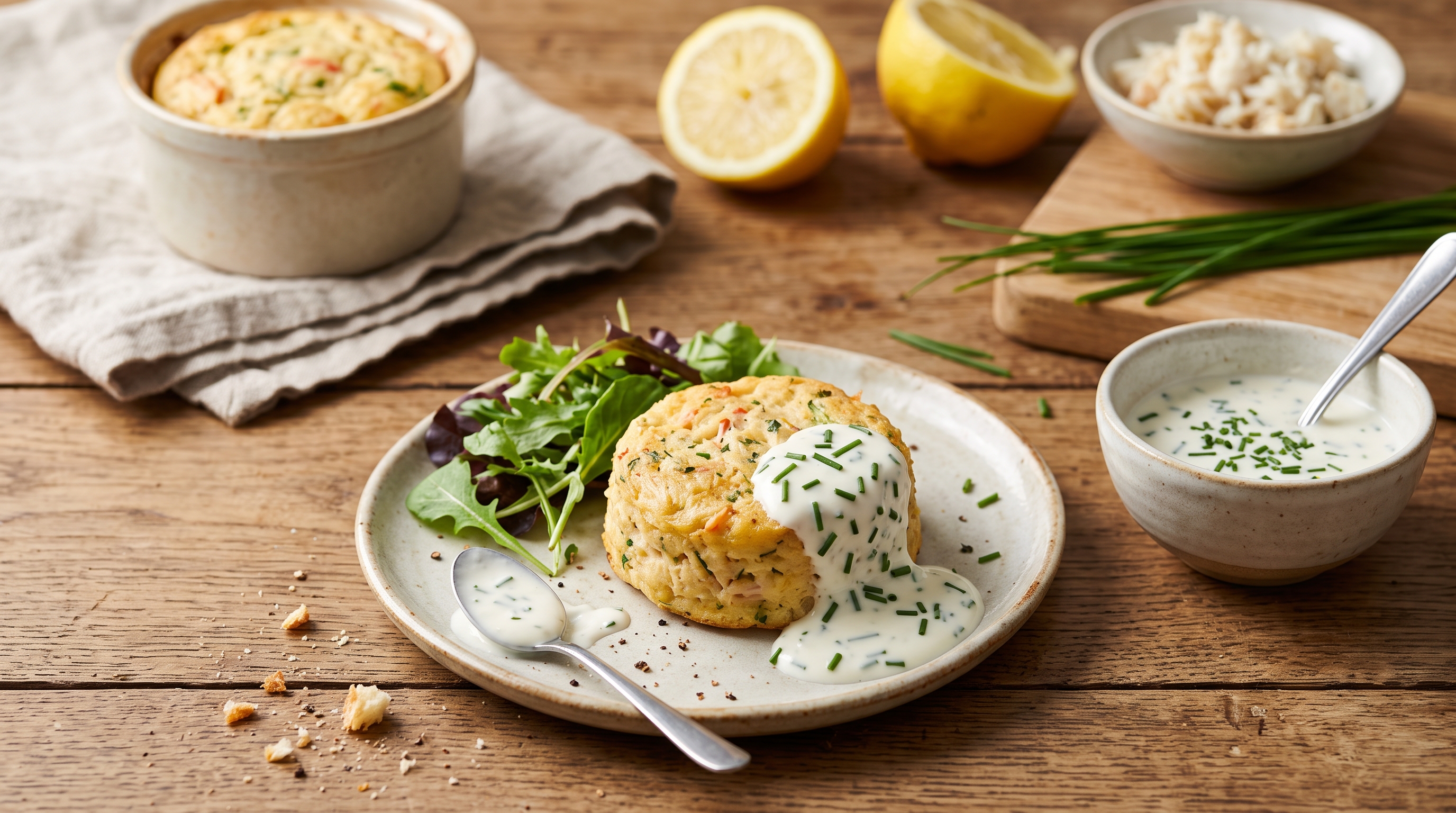 flan au crabe et sauce ciboulette