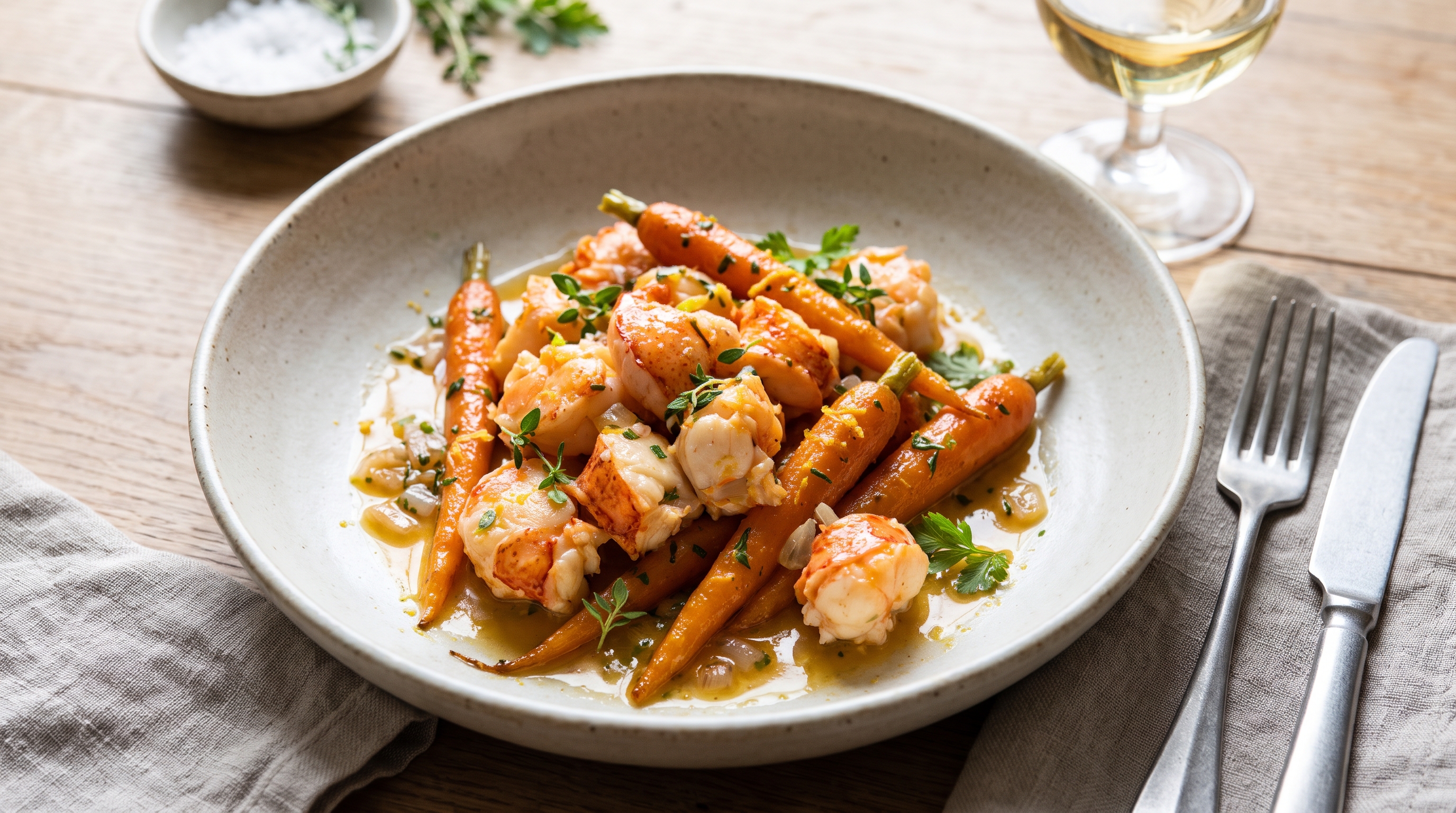 Fricassée de Homard aux Carottes Glacées et Gingembre
