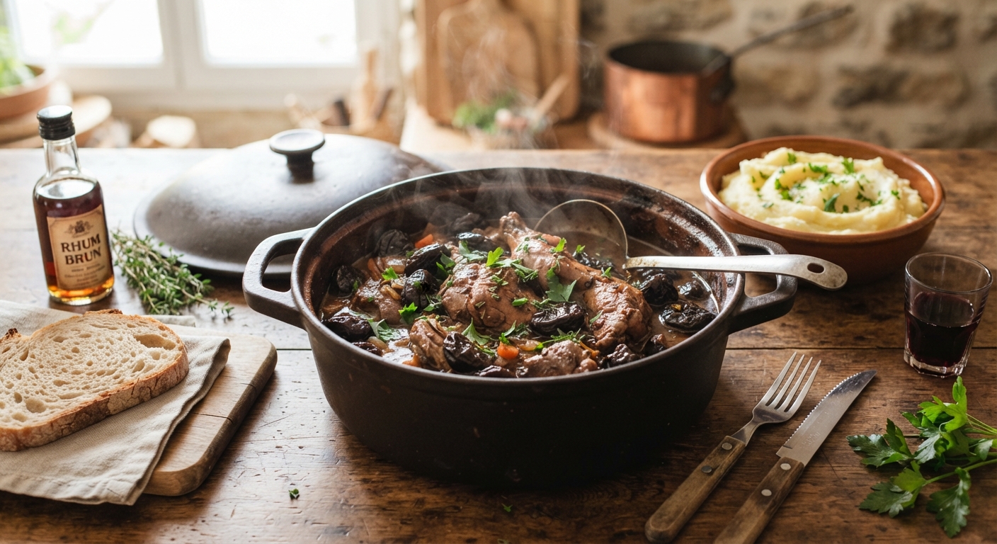 lapin aux pruneaux et au Rhum